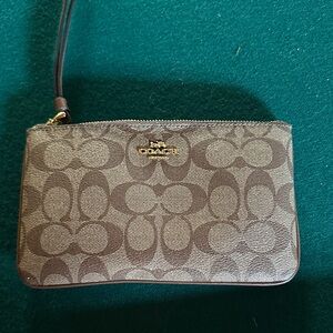 Coach Tan and Brown Signature Wristlet